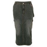 Plus Size Fashion Denim Split Half-body Skirt GDAM-8007
