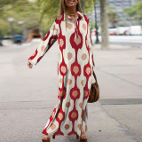 Plus Size Print Lapel Split Loose Maxi Dress GDAM-014