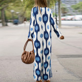 Plus Size Print Lapel Split Loose Maxi Dress GDAM-014