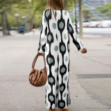 Plus Size Print Lapel Split Loose Maxi Dress GDAM-014