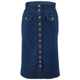 Plus Size Button Fake Pocket Denim Skirt GDAM-048