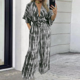 Plus Size Print 3/4 Sleeve Straight Jumpsuit GDAM-218296