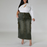 Plus Size Fashion Denim Split Half-body Skirt GDAM-8007