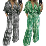 Plus Size Print 3/4 Sleeve Straight Jumpsuit GDAM-218296
