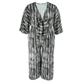 Plus Size Print 3/4 Sleeve Straight Jumpsuit GDAM-218296