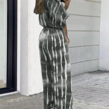 Plus Size Print 3/4 Sleeve Straight Jumpsuit GDAM-218296