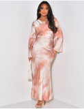 Loose Printed Casual Satin Long Dress LS-0406