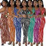 Zebra Print Backless Two Wear Long Dress SFY-2768