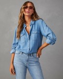 Lapel Single-breasted Long Sleeve Denim Shirt GYAN-32130