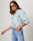 Lapel Single-breasted Long Sleeve Denim Shirt GYAN-32130