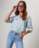 Lapel Single-breasted Long Sleeve Denim Shirt GYAN-32130