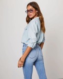 Lapel Single-breasted Long Sleeve Denim Shirt GYAN-32130