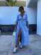 Fashion V-neck Button Long Denim Dress GYAN-16845