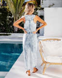 Loose Sleeveless Drawstring Denim Jumpsuit GYAN-3205