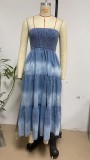 Patchwork Side Split Cake Denim Long Dress GYAN-3256