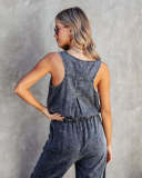 Loose Sleeveless Drawstring Denim Jumpsuit GYAN-3205