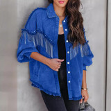 Chain Studded Street Fashion Single Breasted Denim Jacket GYAN-641