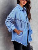 Chain Studded Street Fashion Single Breasted Denim Jacket GYAN-641