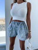 Fashion Casual Rhinestone Denim Shorts GYAN-3268