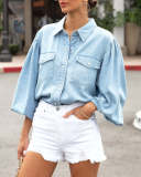Casual Washed Long Sleeve Denim Shirt GYAN-612