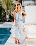 Loose Sleeveless Drawstring Denim Jumpsuit GYAN-3205