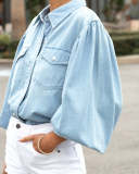 Casual Washed Long Sleeve Denim Shirt GYAN-612
