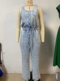 Loose Sleeveless Drawstring Denim Jumpsuit GYAN-3205