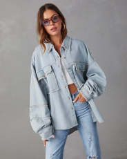 Long Sleeve Lapel Denim Shirt Coat GYAN-32131