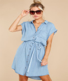 Casual Solid Color Waisted Denim Long Shirt GYAN-22876