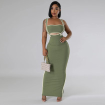 Solid Color Sleeveless Sling Split Maxi Dress CYA-901205