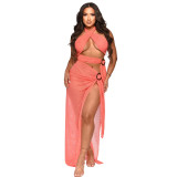 Sexy Halter High Split Solid Maxi Dress CYA-901200