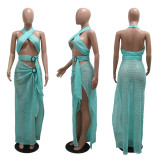Sexy Halter High Split Solid Maxi Dress CYA-901200