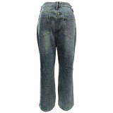 Fashion Denim Button Washed Loose Jeans WAF-77668