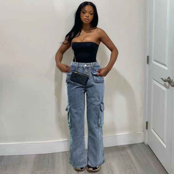 Fashion Multi-pocket Loose Jeans WAF-77669