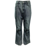 Fashion Denim Button Washed Loose Jeans WAF-77668