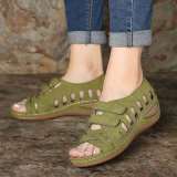 Hollow Out Velcro Slope Heel Sandals GYUX-293