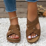 Cross Strap Hollow Out Slope Heel Slippers GYUX-F22