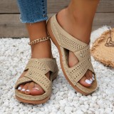 Cross Strap Hollow Out Slope Heel Slippers GYUX-F22