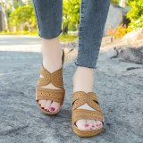 Embroidered Slope Heel Fish Mouth Sandals GYUX-63541