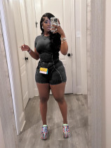 Short Sleeve Rib Solid Two Piece Short Set CH-24020