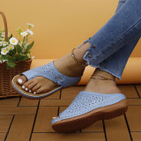 Clip Toe Hollowed Out Studded Flower Slope Heel Slippers GYUX-588