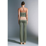 V Neck Halter Bandage Pleated Pants Two Piece Set ASL-6711