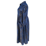 Plus Size Long Sleeve Lapel Neck Maxi Dress GDAM-218327