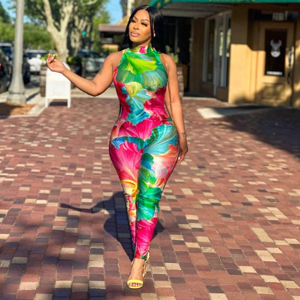 Sleeveless Print Tight Jumpsuit NY-10778