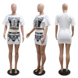 O Neck Print Crop Tops Two Piece Skirts Set CYA-901155