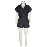 Short Sleeve Single-breasted Denim Romper ZSD-0678