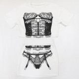 O Neck Print Crop Tops Two Piece Skirts Set CYA-901155