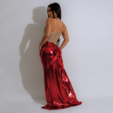 Hot Drill See Through Patchwork High Split Maxi Dress CYA-901170