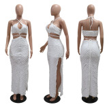 Tie Up Solid Color Slim Split Maxi Dress CYA-901188