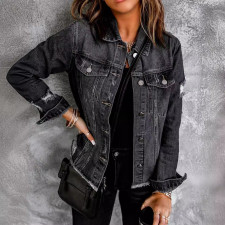 Long Sleeve Holes Denim Shirt GZHY-LYMX101